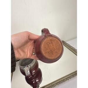 Beautiful Studio Art Pottery Mugs Pair of 2 Drip Glaze Artist Signed Red Cream